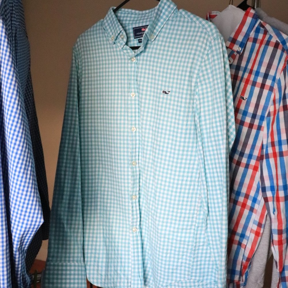 Vineyard Vines Small Aqua Checkered Button-down Shirt
